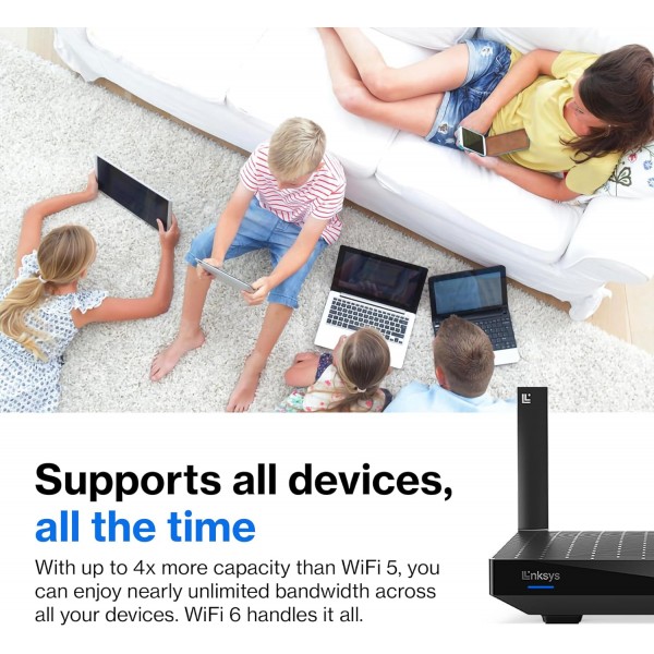 Linksys Mesh Wifi 6 Router, Dual-Band, 1,700 Sq. ft Coverage, 25+ Devices, Speeds up to (AX1800) 1.8Gbps - MR7350