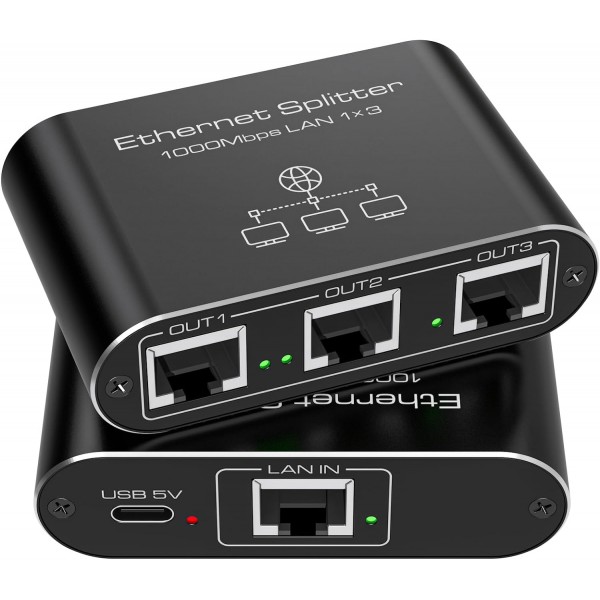 Ethernet Splitter 1 to 3 1000Mbps High Speed Inter...