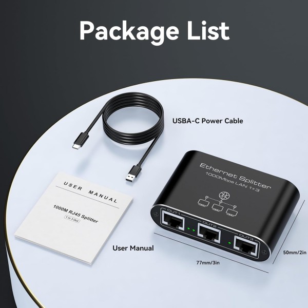 Ethernet Splitter 1 to 3 1000Mbps High Speed Internet Splitter LAN Splitter Ethernet Switch Either Network Splitter Supports Simultaneous Networking of 3 Devices Works with Cat6/7/8 Cables