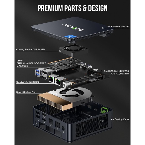 GMKtec Mini PC, K7 Plus 13th Intel Core i7-13620H (10C/16T, up to 4.9GHz), 32GB DDR5 RAM (16GB*2)/1TB PCIe Gen4 SSD Mini Desktop Computer, i225V Dual LAN/USB-C/USB4.0/8K UHD/WiFi 6/BT5.2