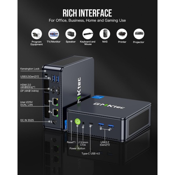 GMKtec Mini PC, K7 Plus 13th Intel Core i7-13620H (10C/16T, up to 4.9GHz), 32GB DDR5 RAM (16GB*2)/1TB PCIe Gen4 SSD Mini Desktop Computer, i225V Dual LAN/USB-C/USB4.0/8K UHD/WiFi 6/BT5.2
