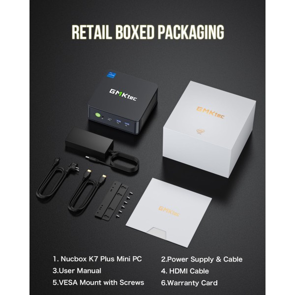 GMKtec Mini PC, K7 Plus 13th Intel Core i7-13620H (10C/16T, up to 4.9GHz), 32GB DDR5 RAM (16GB*2)/1TB PCIe Gen4 SSD Mini Desktop Computer, i225V Dual LAN/USB-C/USB4.0/8K UHD/WiFi 6/BT5.2