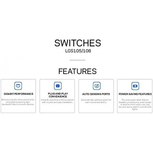 Linksys LGS108: 8-Port Business Desktop Gigabit Ethernet Unmanaged Switch, Computer Network, Wired Connection Speed up to 1,000 Mbps (Black, Blue)